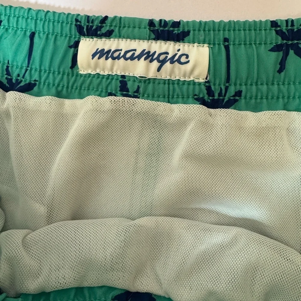 Maamgic Men's Swim Trunks Green Blue‎ Palm Trees L/XL